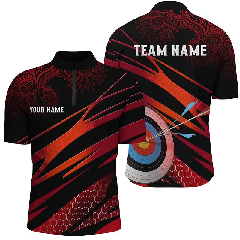 Individuelles Bogenschießen Poloshirt für Herren & Damen - Rot Schwarz mit 3D Ziel & Tribal Muster V0678 - Climcat