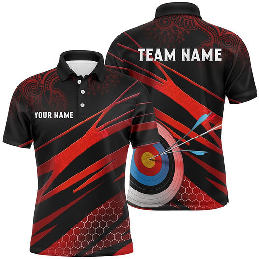 Individuelles Bogenschießen Poloshirt für Herren & Damen - Rot Schwarz mit 3D Ziel & Tribal Muster V0678 - Climcat