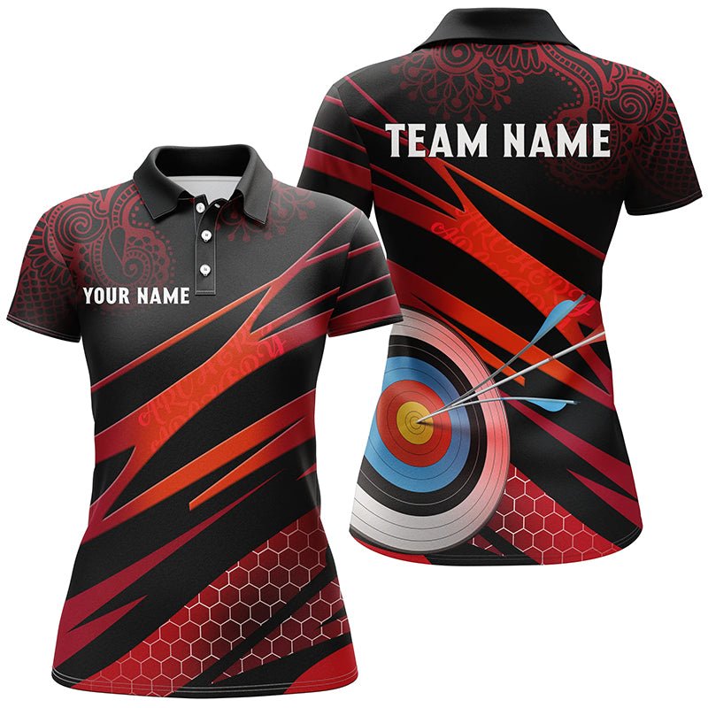 Individuelles Bogenschießen Poloshirt für Herren & Damen - Rot Schwarz mit 3D Ziel & Tribal Muster V0678 - Climcat