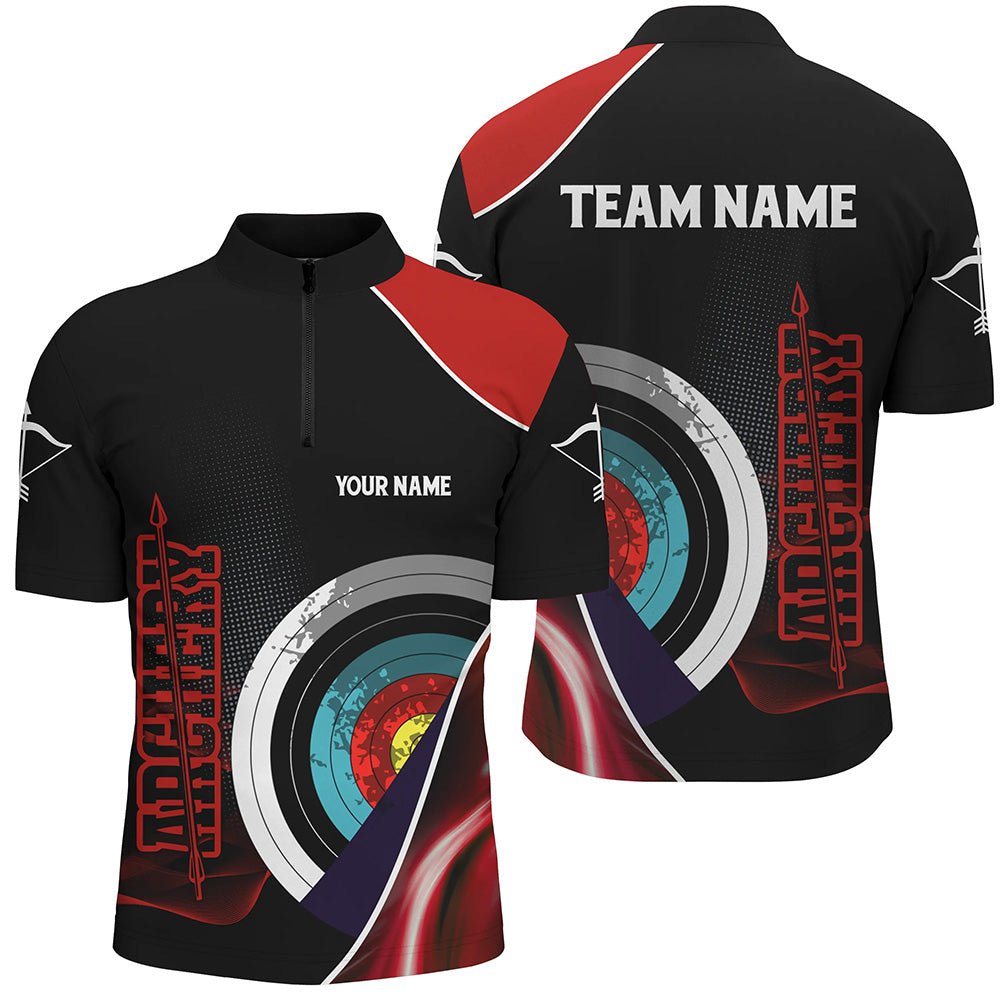 Individuelles Bogensport Poloshirt für Herren & Damen - Teamshirt mit 3D - Bogenschießen & Pfeil Design (Rot/Schwarz) V0799 - Climcat