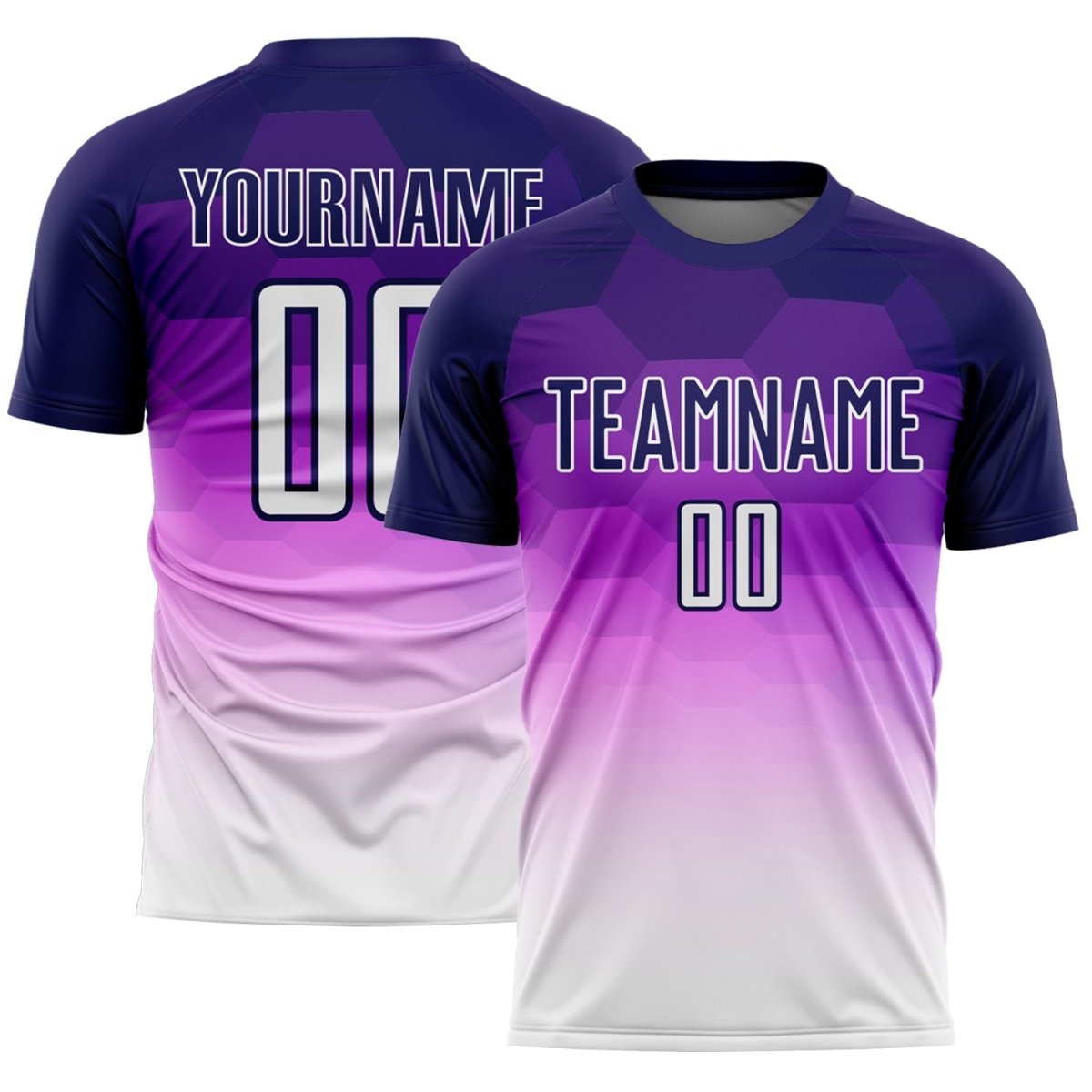Individuelles Dunkellila - Weiße Farbverlauf - Hexagon - Muster Sublimation Fußball - Trikot Q728 - Climcat