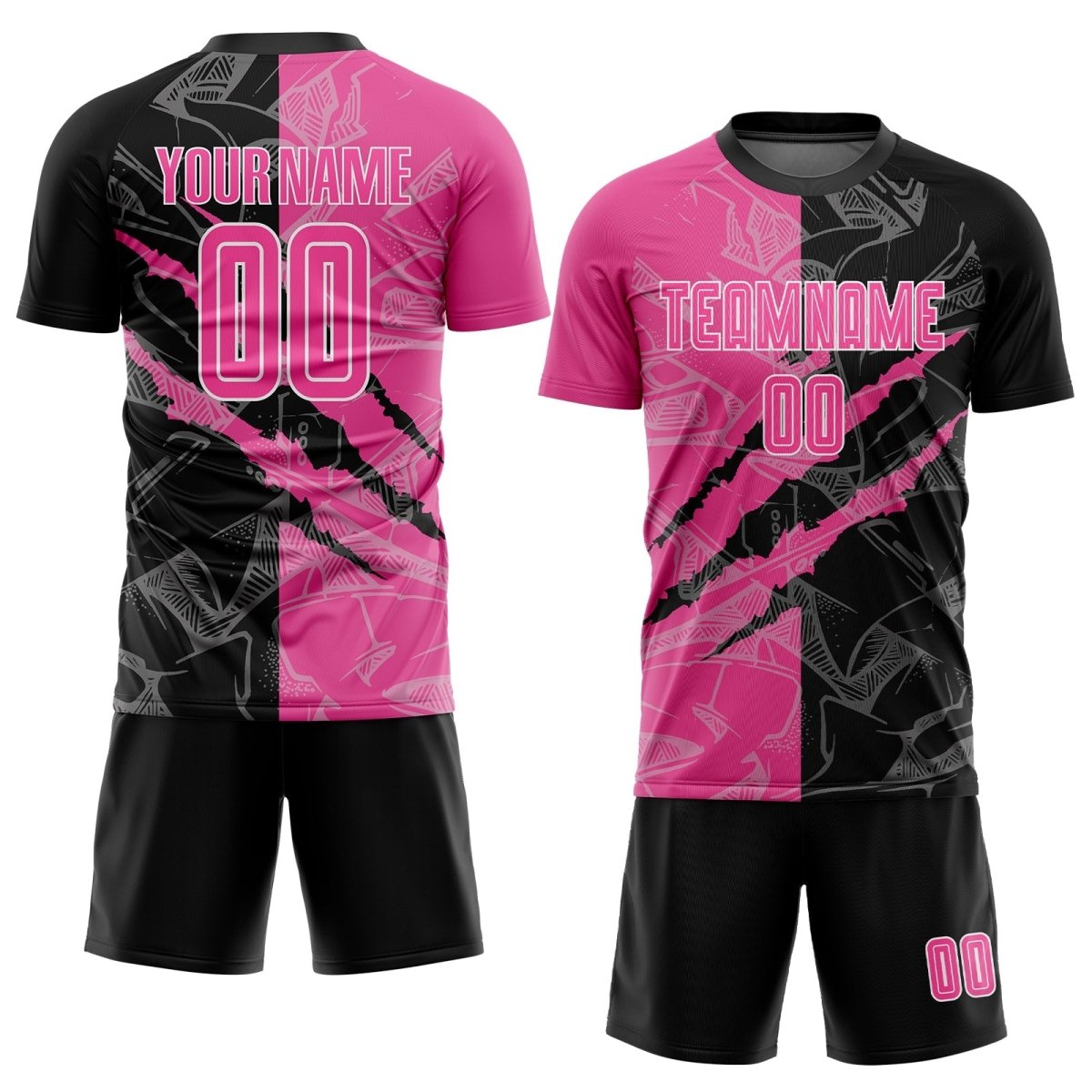 Individuelles Graffiti - Muster Pink Schwarz - Weiß Sublimations Fußballtrikot H130 - Climcat