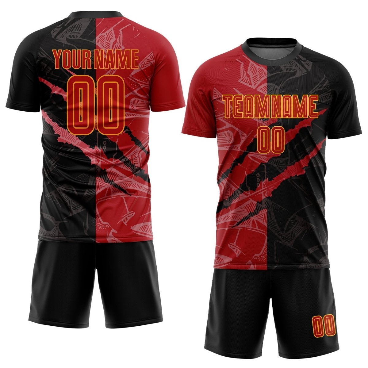 Individuelles Graffiti - Muster Rot - Gold Sublimations Fußballtrikot U601 - Climcat