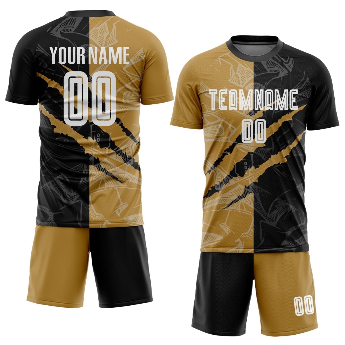 Individuelles Graffiti - Muster Weiß Schwarz - Altgold Sublimations - Fußballtrikot I592 - Climcat
