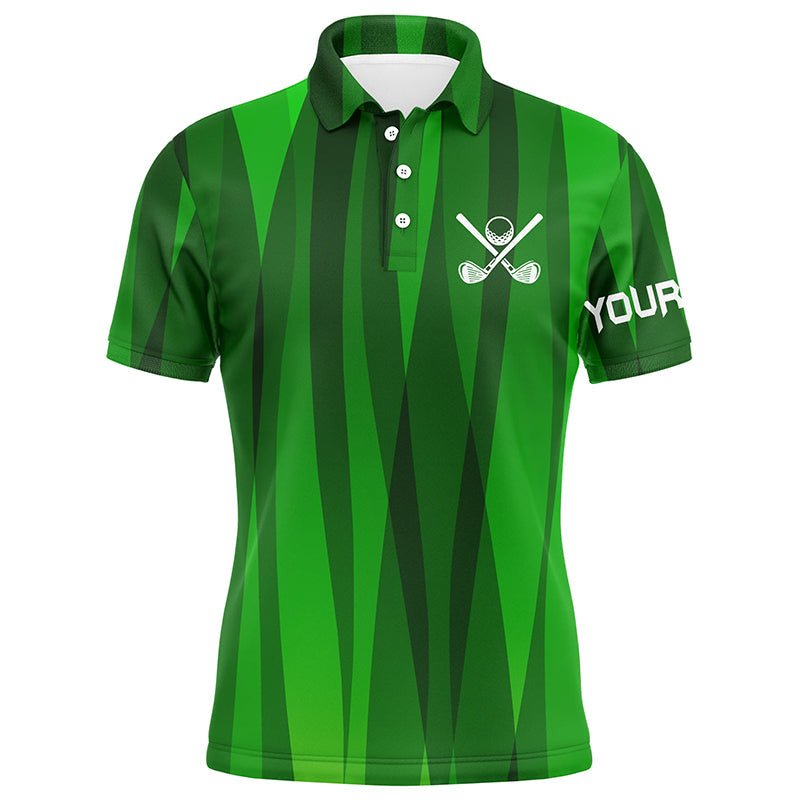 Individuelles Herren Golf Polo Shirt mit grünem Streifenmuster und personalisierbarem Namen - Einzigartige Golfgeschenke für Männer N7136 - Climcat