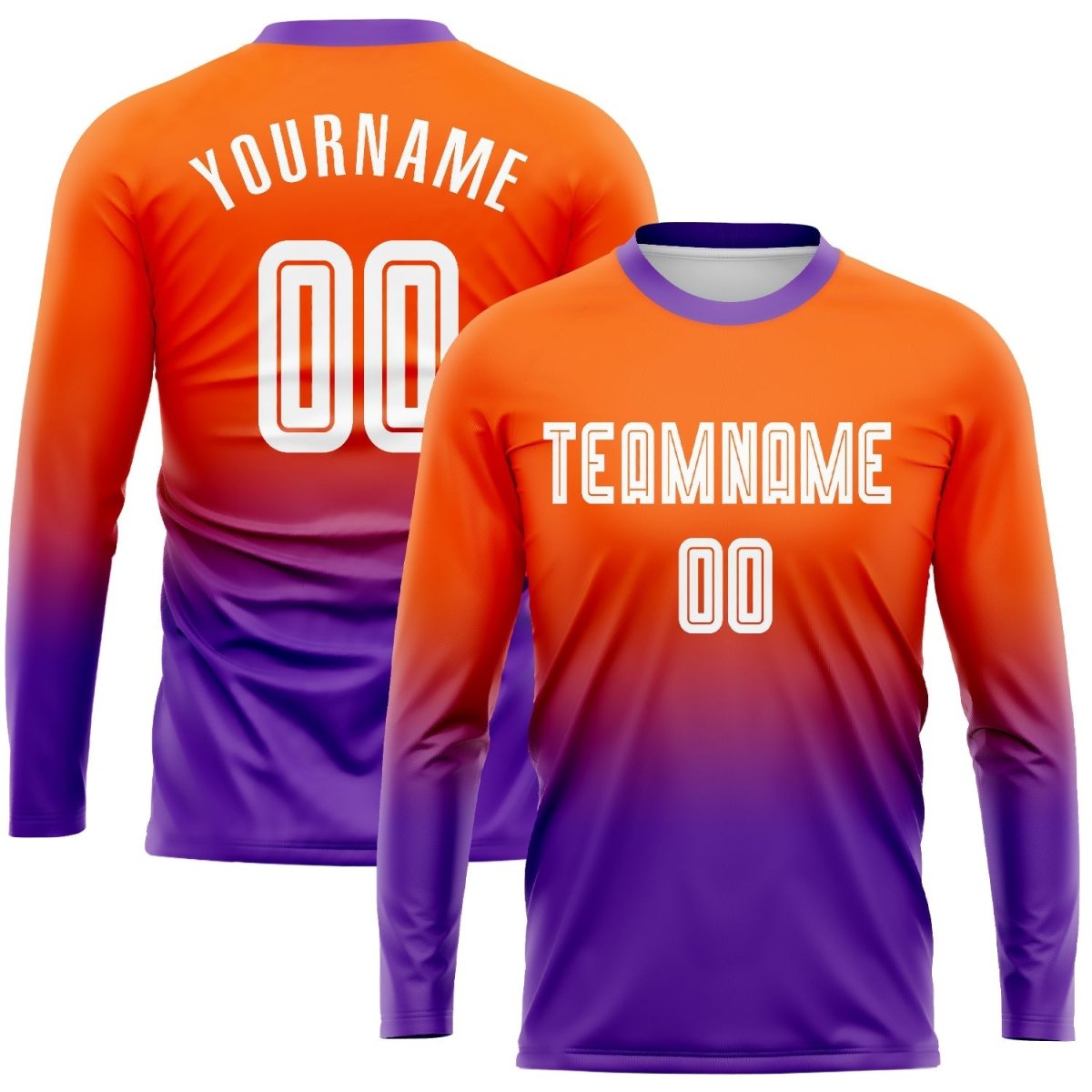 Individuelles Orange - Weiße - Violette Sublimations Langarm - Fade - Fußballtrikot O804 - Climcat