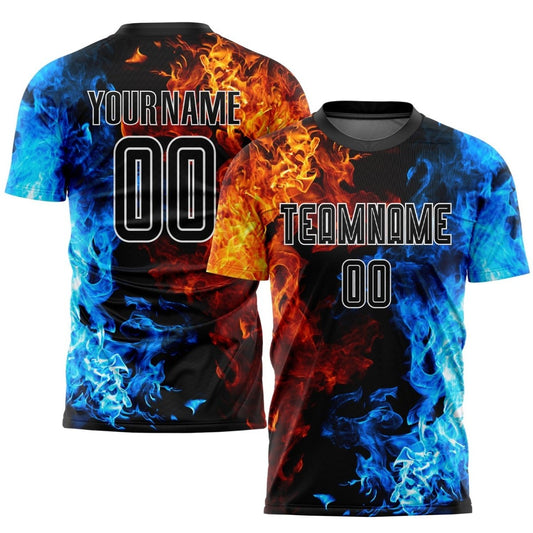 Individuelles Schwarz - Weiß Flammen Sublimations Fußballtrikot F511 - Climcat