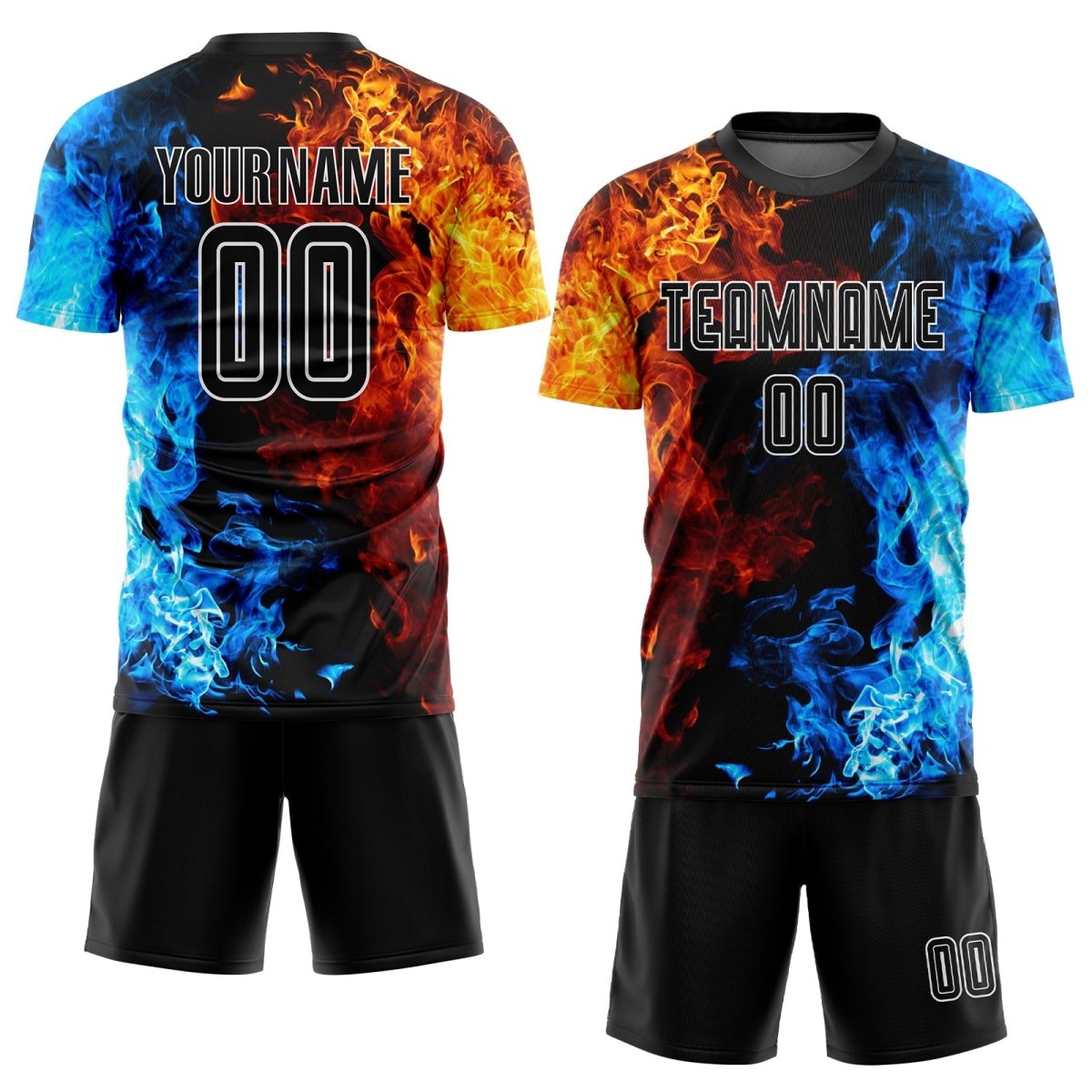 Individuelles Schwarz - Weiß Flammen Sublimations Fußballtrikot F511 - Climcat