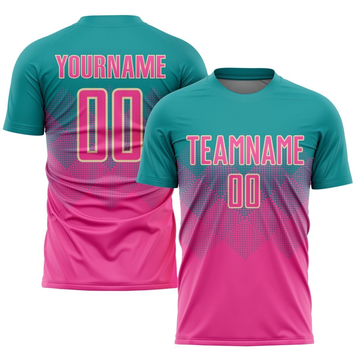 Individuelles Teal - Pink - Creme Sublimationsfußballtrikot T812 - Climcat
