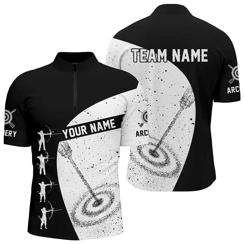 Individuelles Unisex Poloshirt Schwarz - Weiß Grunge - Bogenschießen Silhouetten Motiv für Bogenschützen - T0615 - Climcat