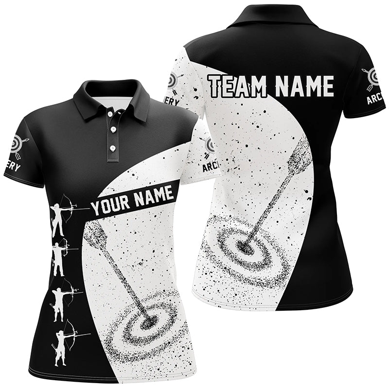 Individuelles Unisex Poloshirt Schwarz - Weiß Grunge - Bogenschießen Silhouetten Motiv für Bogenschützen - T0615 - Climcat