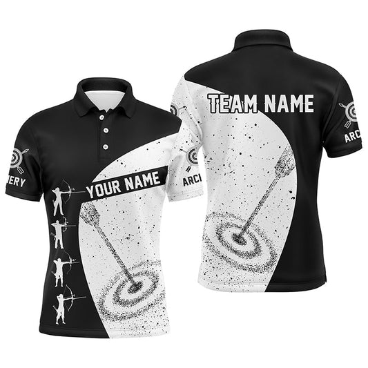 Individuelles Unisex Poloshirt Schwarz - Weiß Grunge - Bogenschießen Silhouetten Motiv für Bogenschützen - T0615 - Climcat