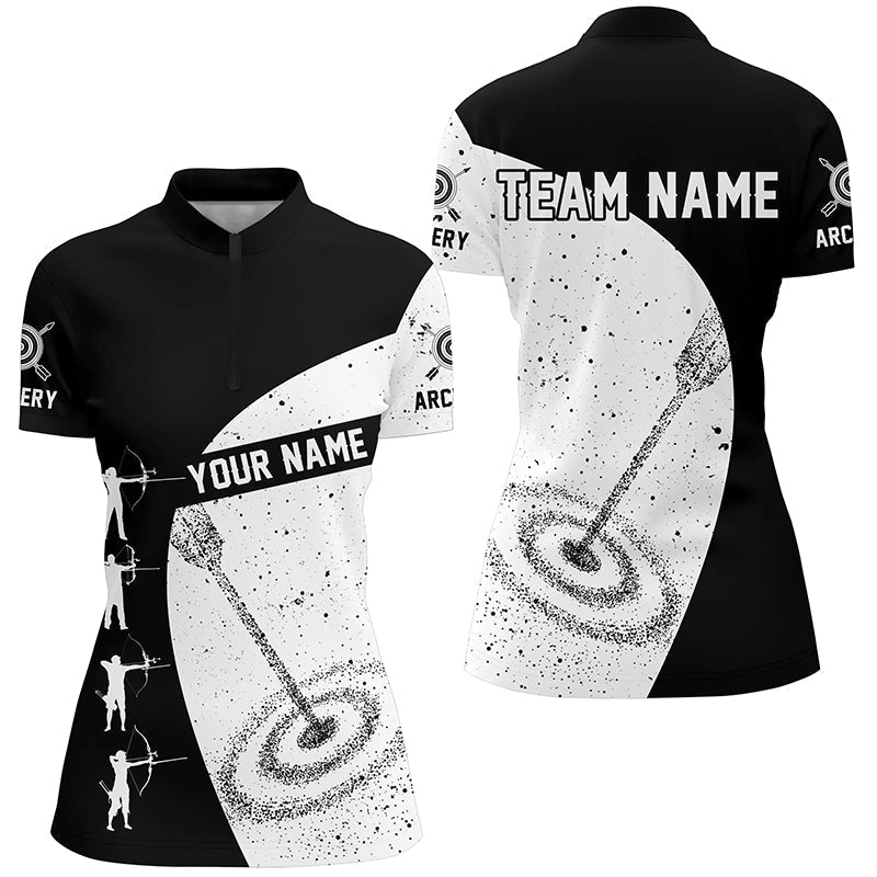 Individuelles Unisex Poloshirt Schwarz - Weiß Grunge - Bogenschießen Silhouetten Motiv für Bogenschützen - T0615 - Climcat