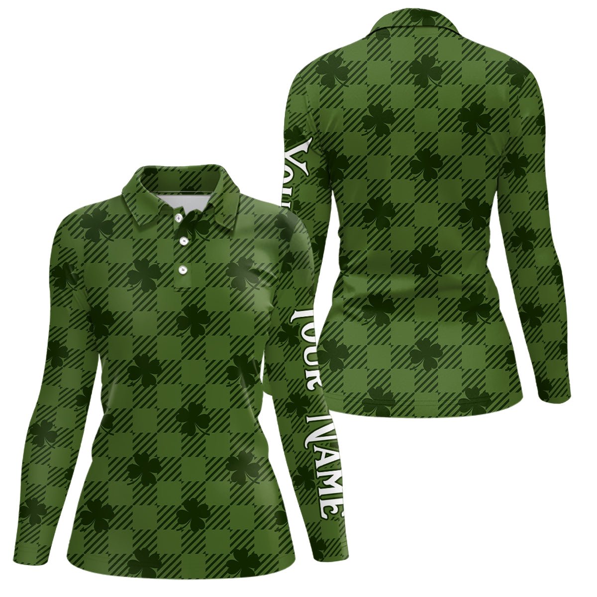 Klee karierte St. Patrick's Day Golf Polo Shirts - Maßgeschneiderte Golfshirts für Damen L1262 - Climcat