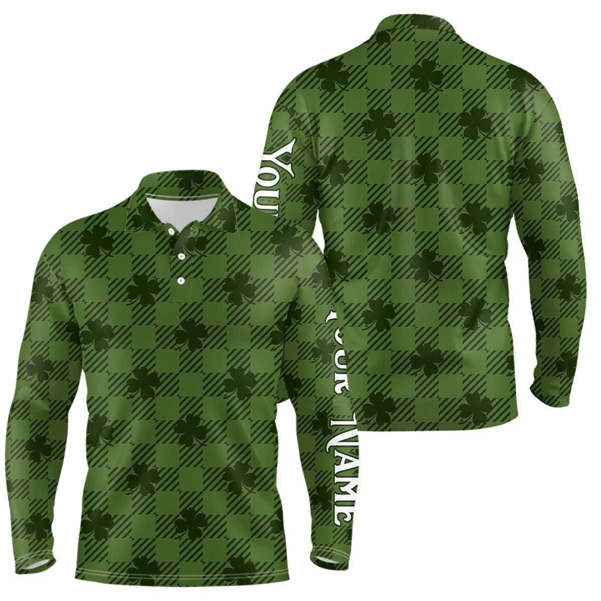 Klee kariertes Muster St. Patrick's Day Herren Golf Polo Shirt Maßgeschneiderte Golfshirts für Männer L1262 - Climcat