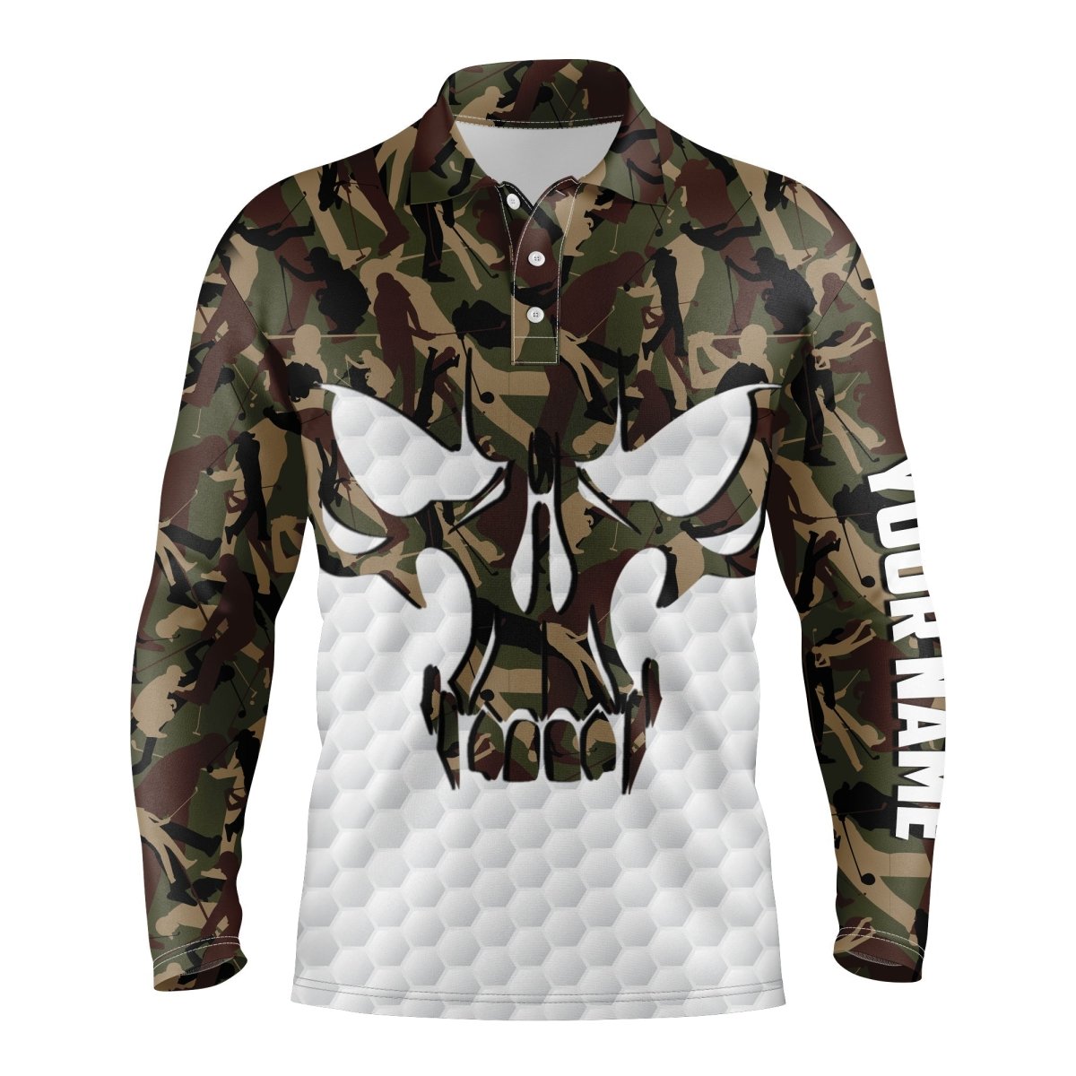 Langarm-Tarn-Golf-Skull-Polo-Shirts für Herren, individuelle Golfhemden, Geschenke für Golfliebhaber N3342 - Climcat