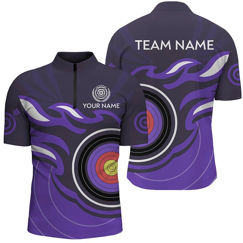 Lila Bogenschieß Poloshirt & 1/4 - Zip Shirt - Personalisiertes Bogenschieß Flammen Design - Herren Damen Team Trikot T3036 - Climcat