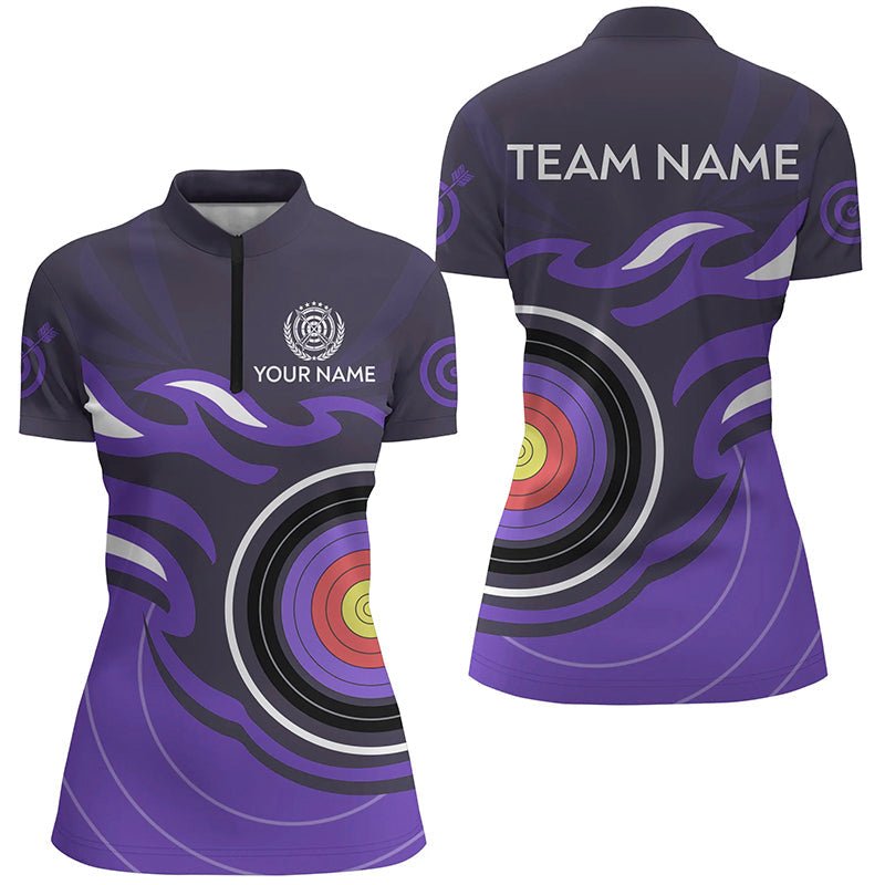 Lila Bogenschieß Poloshirt & 1/4 - Zip Shirt - Personalisiertes Bogenschieß Flammen Design - Herren Damen Team Trikot T3036 - Climcat