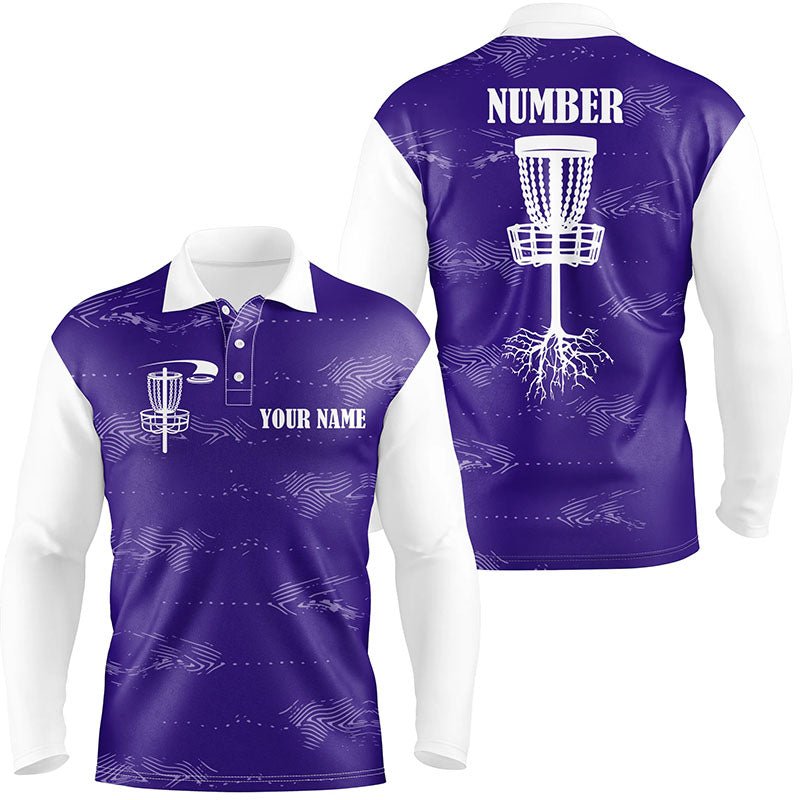 Lila und weiße Herren Disc Golf Polo Shirts mit individuellem Disc Golf Korb, personalisierte Disc Golf Geschenke N7252 - Climcat