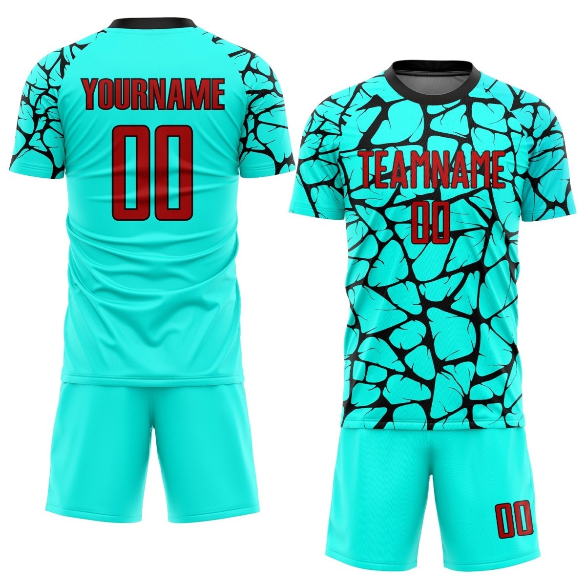 Maßgeschneiderte Aqua Rot - Schwarz Sublimations Fußballtrikot Q945 - Climcat