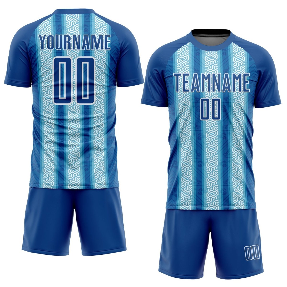 Maßgeschneiderte Blau - Hellblaue Ethno - Streifen Sublimations - Fußballtrikot W348 - Climcat