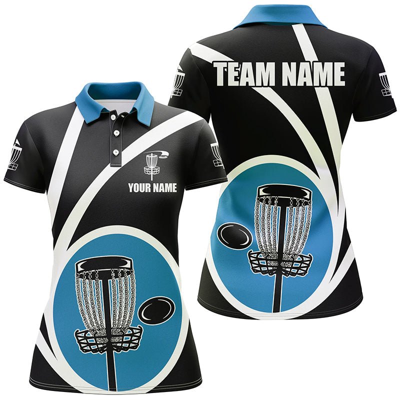 Maßgeschneiderte Damen Disc Golf Polo Shirts in Schwarz Blau - Coole Disc Golf Shirts für Team Golf Geschenke L1245 - Climcat