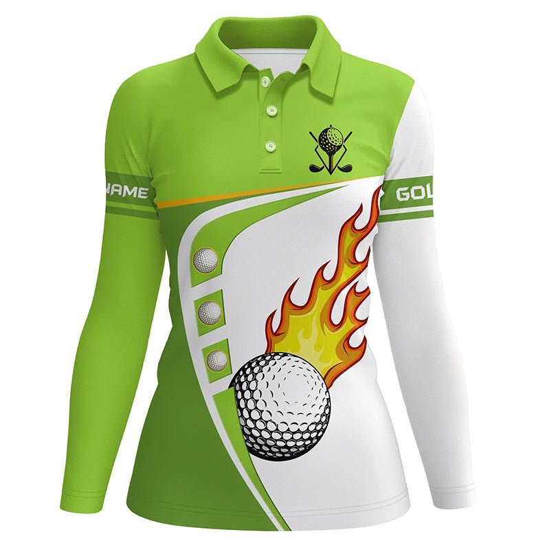 Maßgeschneiderte Damen-Golfpoloshirts in Weiß und Grün, Damen-Golfbekleidung mit Golfballmuster, Grüne Golfoberteile N7378 - Climcat