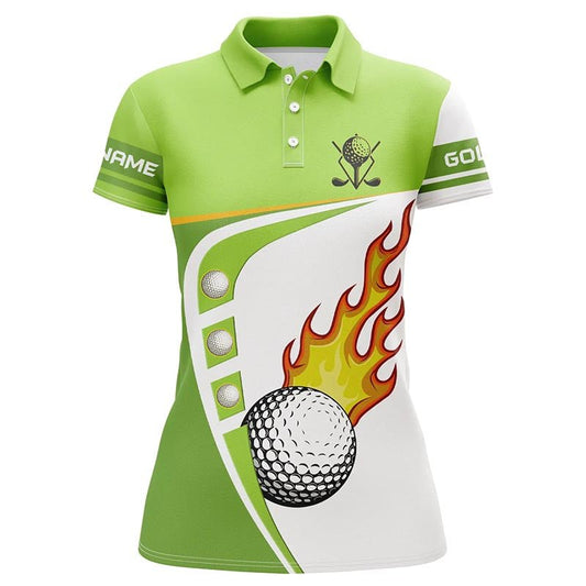 Maßgeschneiderte Damen-Golfpoloshirts in Weiß und Grün, Damen-Golfbekleidung mit Golfballmuster, Grüne Golfoberteile N7378 - Climcat