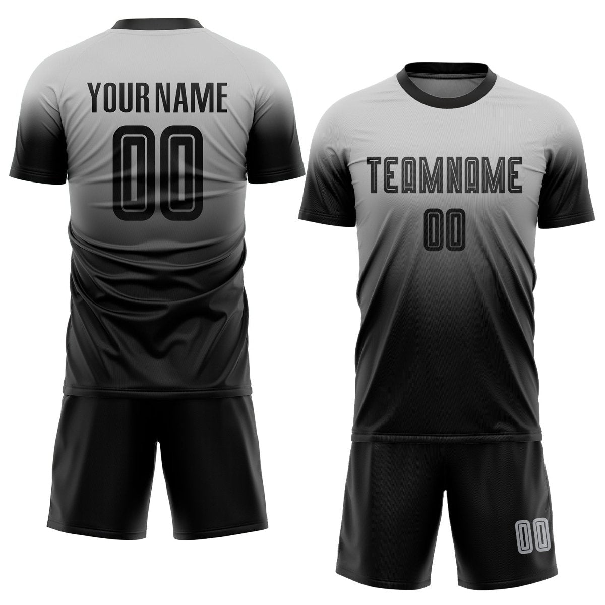 Maßgeschneiderte Grau - Schwarz Sublimations - Fade Fußballtrikot Uniform I756 - Climcat