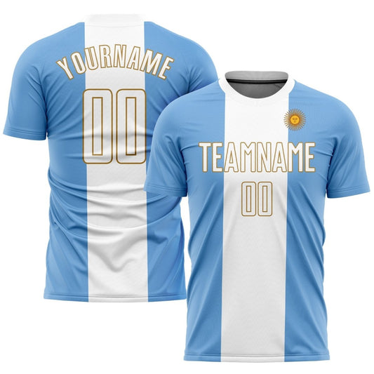 Maßgeschneiderte hellblaue und weiße Old Gold Sublimations - Argentinien Fußballtrikot G176 - Climcat