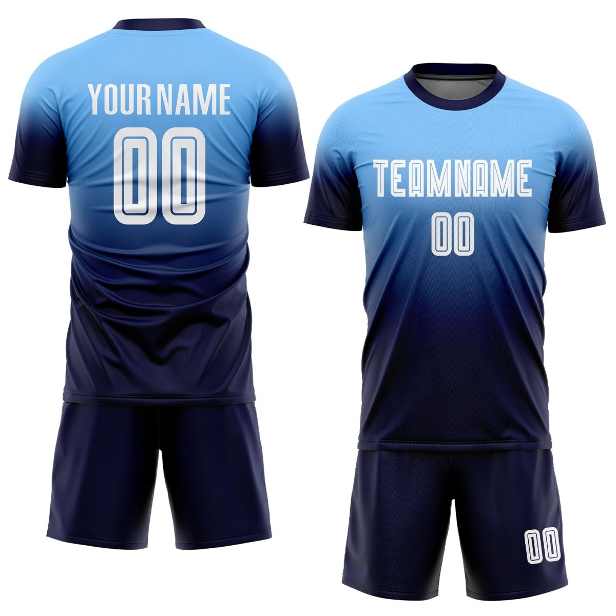 Maßgeschneiderte Hellblaue Weiß - Navy Sublimations - Fade Fashion Fußballtrikot Uniform G972 - Climcat