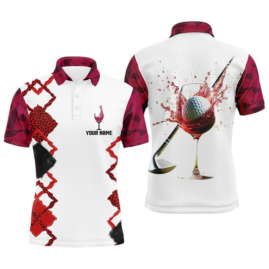 Maßgeschneiderte Herren Golf Poloshirts mit Weiß Rot Weinleopard - Personalisierter Name - Golfgeschenke L1311 - Climcat