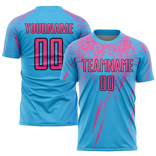 Maßgeschneiderte Himmelblau - Rosa - Schwarz Sublimations - Fußballtrikot T389 - Climcat