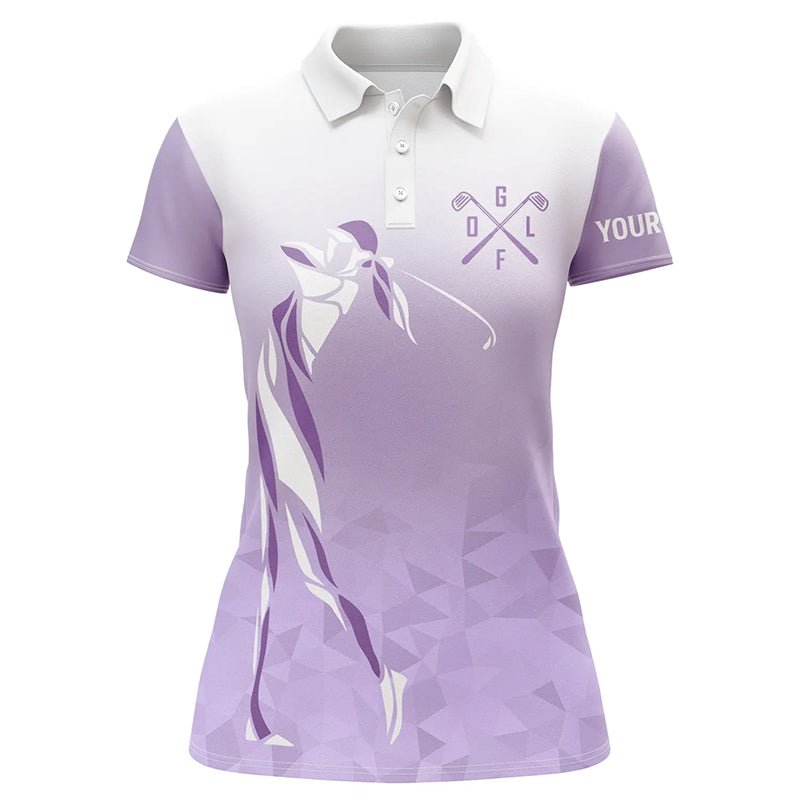 Maßgeschneiderte lila und weiße Damen Golf Polo Shirts, individuelle Golfgeschenke für Damen N7268 - Climcat