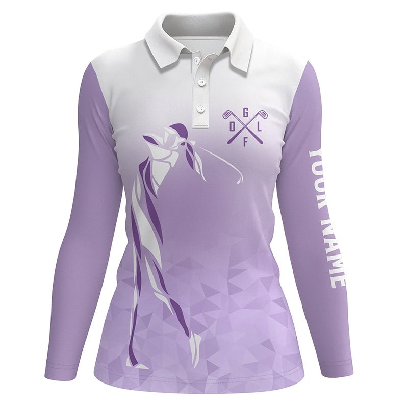 Maßgeschneiderte lila und weiße Damen Golf Polo Shirts, individuelle Golfgeschenke für Damen N7268 - Climcat