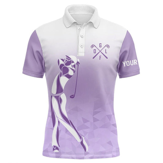 Maßgeschneiderte lila und weiße Herren Golf Polo Shirts, individuelle Golfgeschenke für Herren N7268 - Climcat