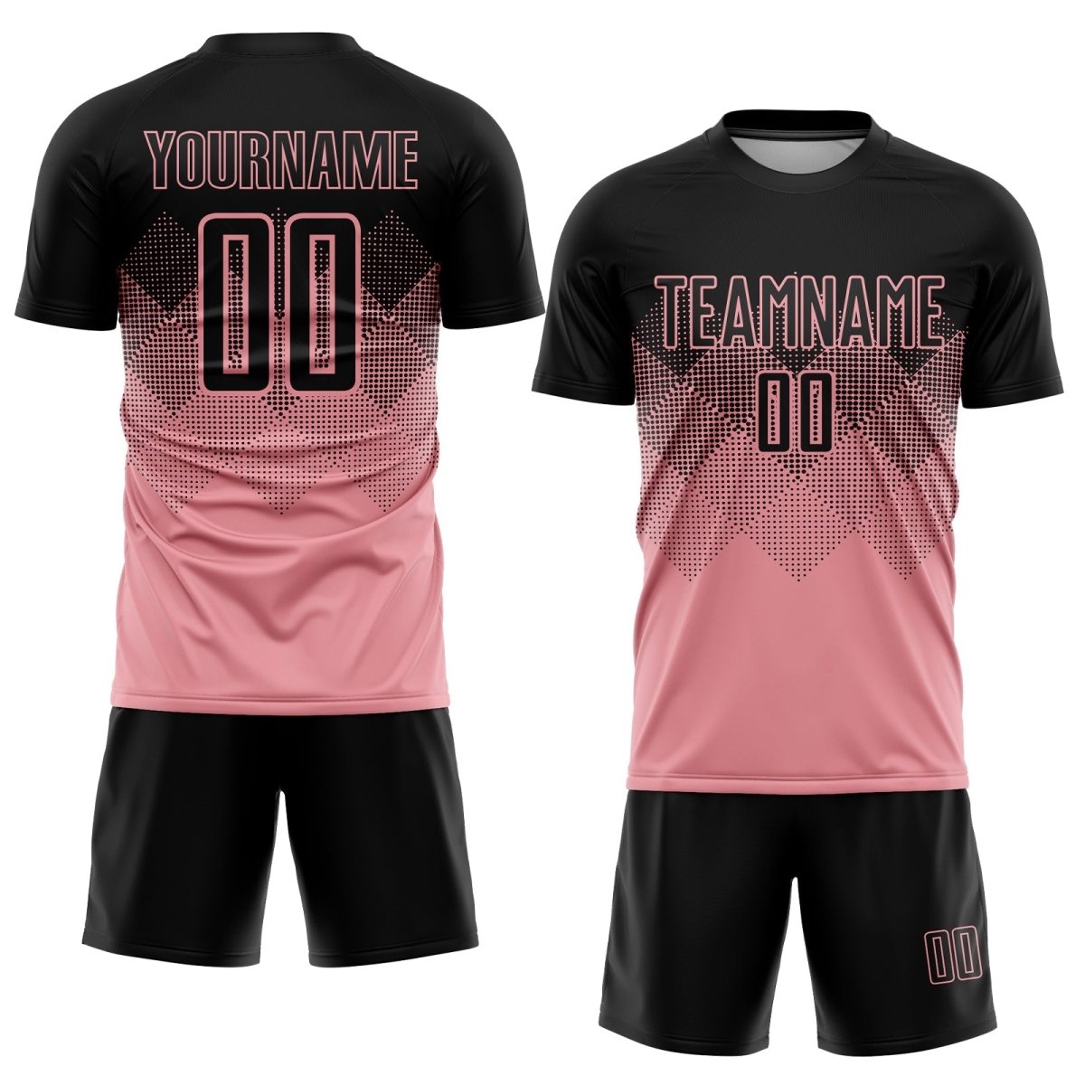 Maßgeschneiderte mittelrosa schwarze Sublimations - Fußballtrikot T462 - Climcat