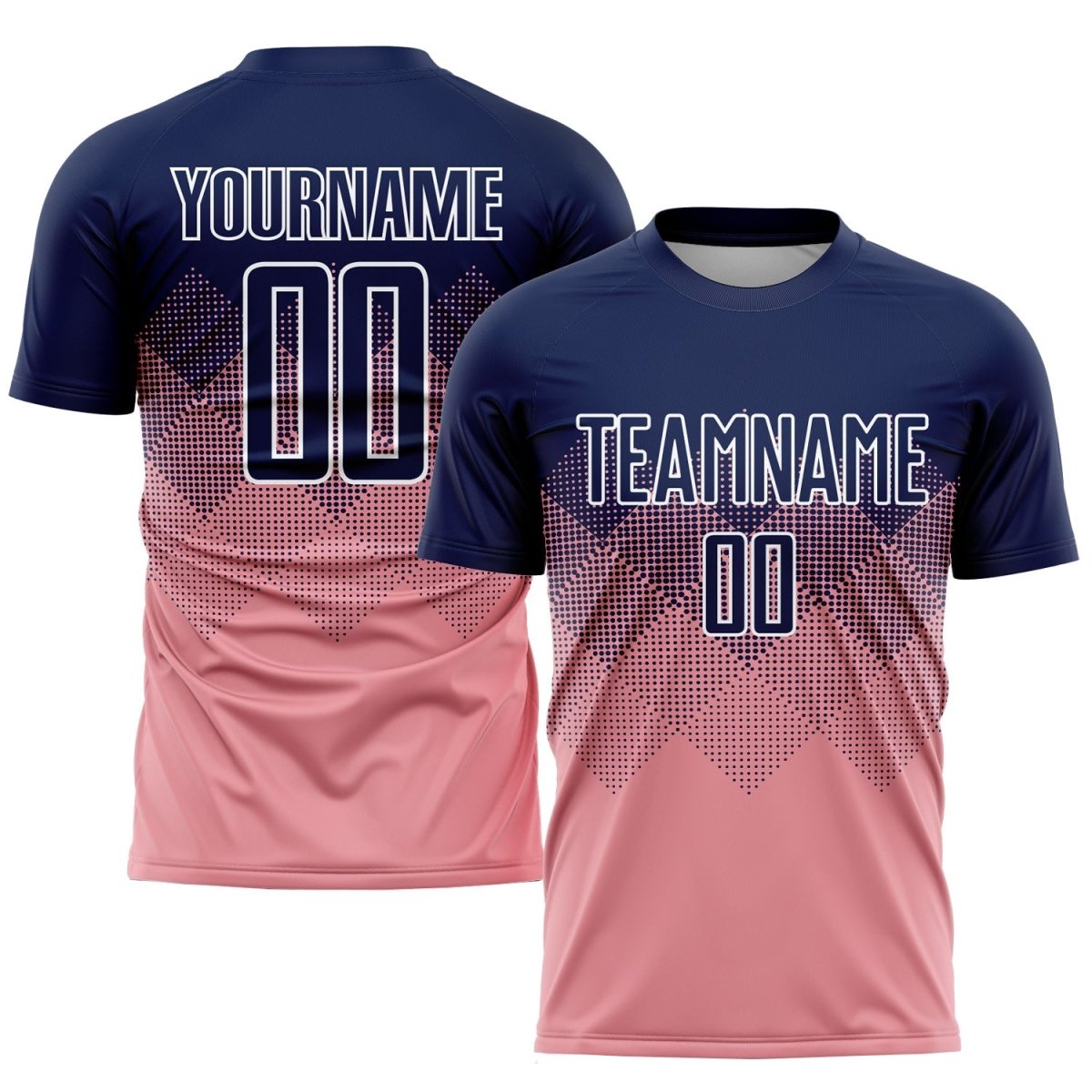 Maßgeschneiderte mittlere rosa Navy - weiße Sublimations - Fußballtrikot O455 - Climcat
