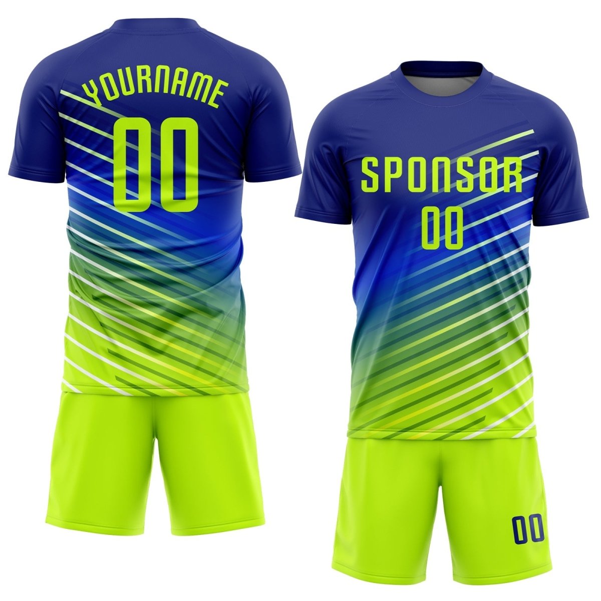 Maßgeschneiderte Royal Neon Grün Sublimationsfußballtrikot J174 - Climcat