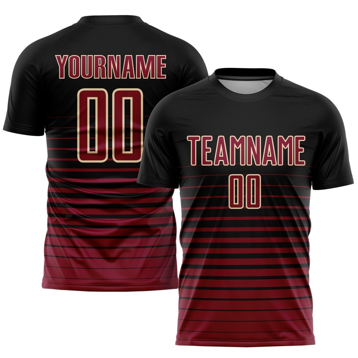 Maßgeschneiderte Schwarz - Maroon - Creme Pinstripe Fade Fashion Sublimations - Fußballtrikot R253 - Climcat