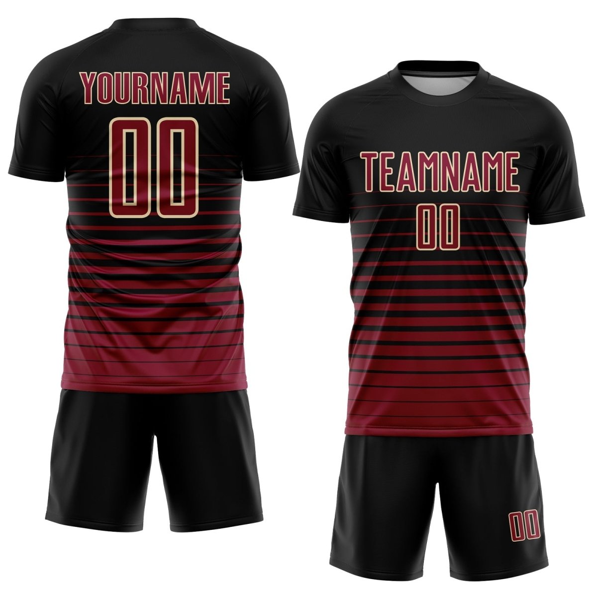 Maßgeschneiderte Schwarz - Maroon - Creme Pinstripe Fade Fashion Sublimations - Fußballtrikot R253 - Climcat