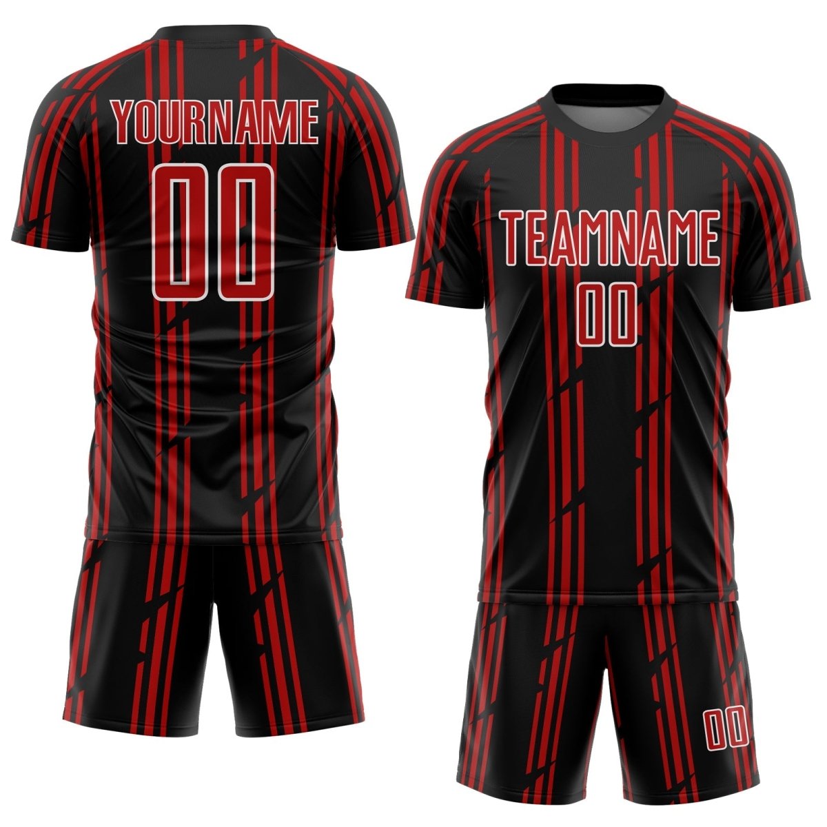 Maßgeschneiderte Schwarz - Rot - Weiß Pinstripe Sublimation Fußballtrikot J839 - Climcat