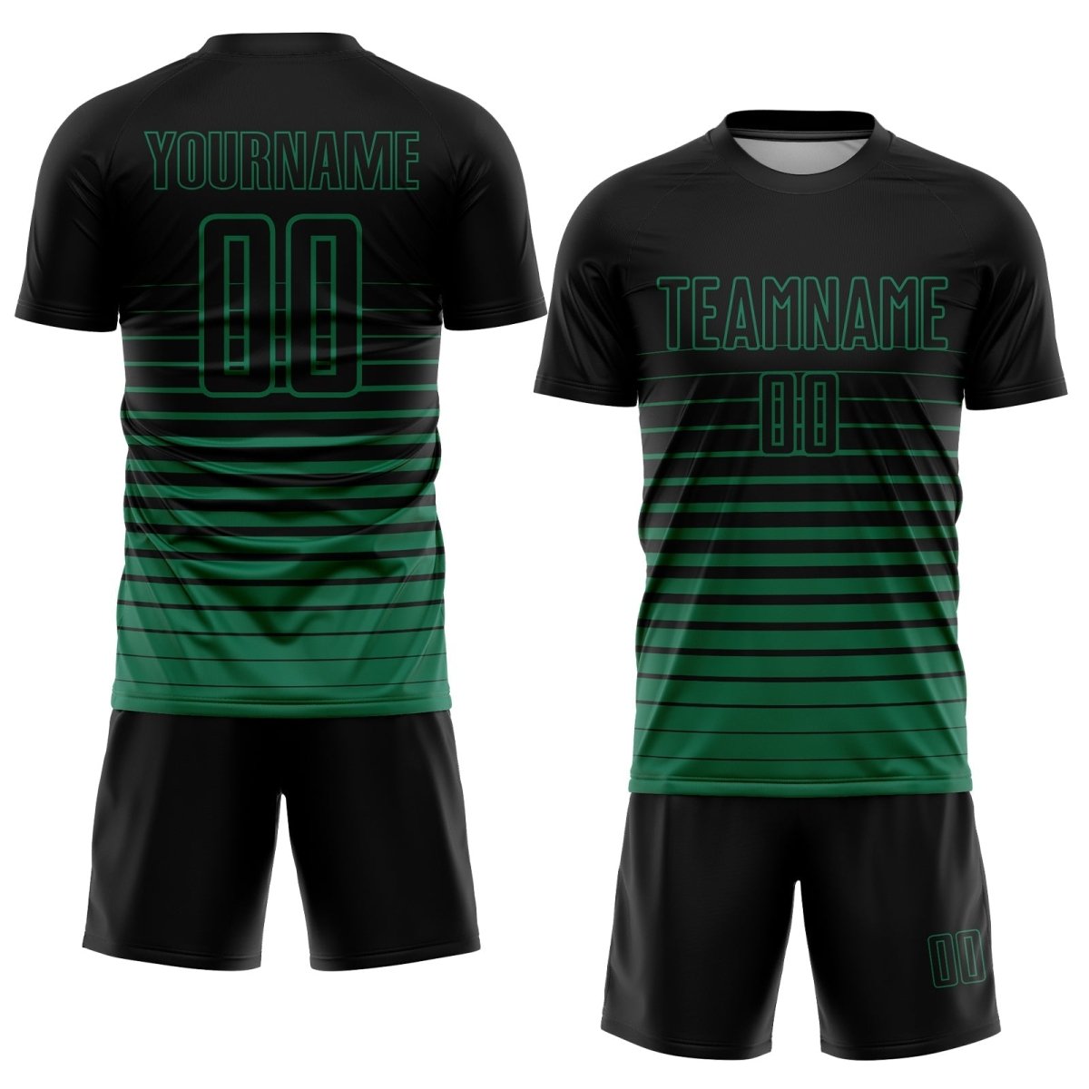 Maßgeschneiderte schwarze Kelly - Grün Pinstripe Fade Fashion Sublimations Fußballtrikot R680 - Climcat