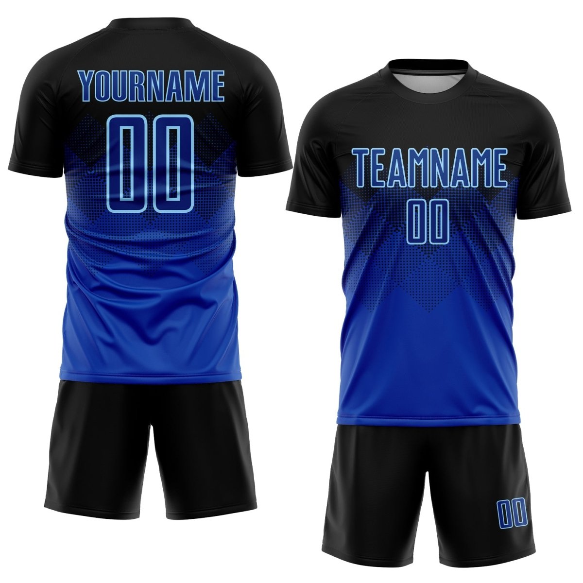 Maßgeschneiderte schwarze Royal - Hellblaue Sublimations - Fußballtrikot - Jersey Q407 - Climcat