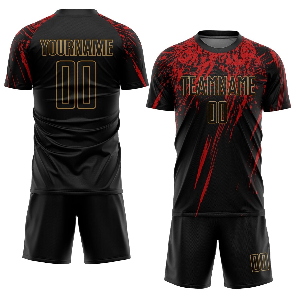 Maßgeschneiderte schwarze Schwarz Altgold - Rot Sublimations - Fußballtrikot Y466 - Climcat
