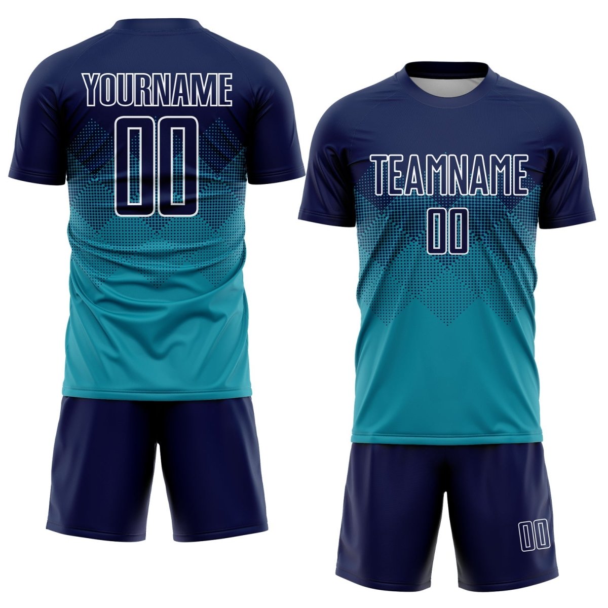 Maßgeschneiderte Teal - Navy - Weiße Sublimations - Fußballtrikot S228 - Climcat