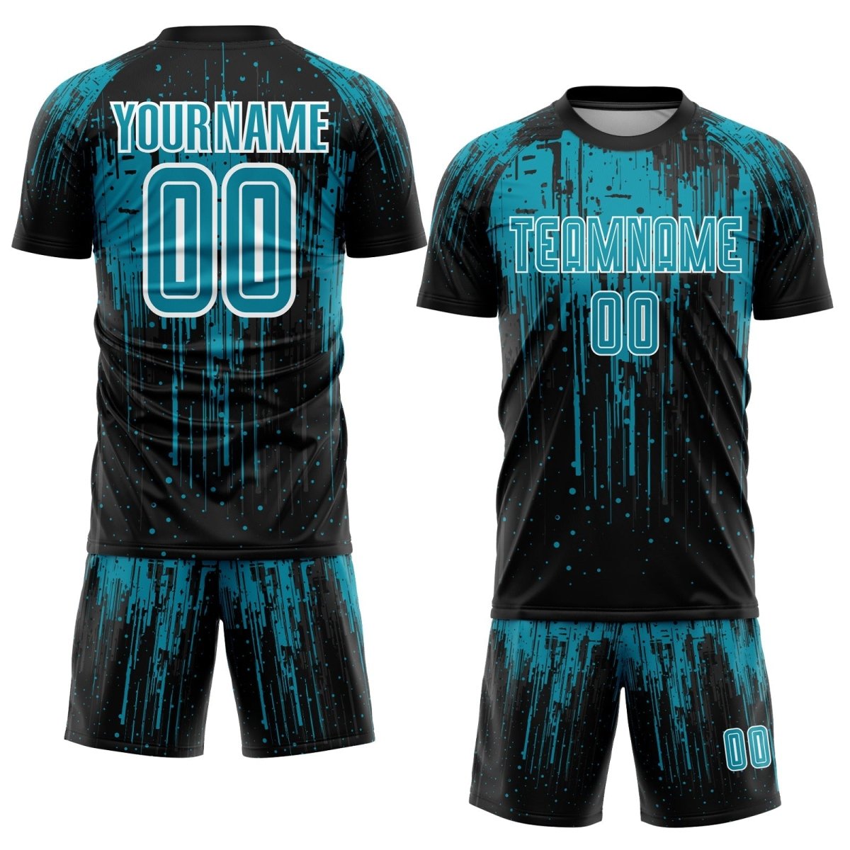 Maßgeschneiderte Teal Schwarz - Weiß Sublimations - Fußballtrikot I144 - Climcat