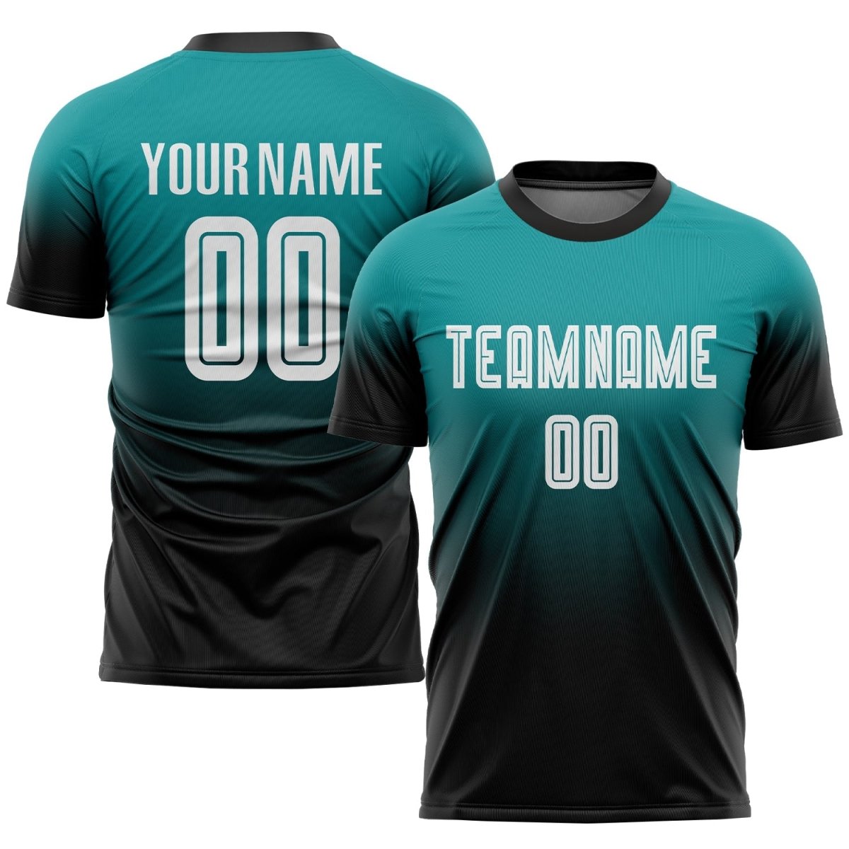 Maßgeschneiderte Teal - Weiße - Schwarze Sublimation Fade Fußballtrikot Uniform X252 - Climcat