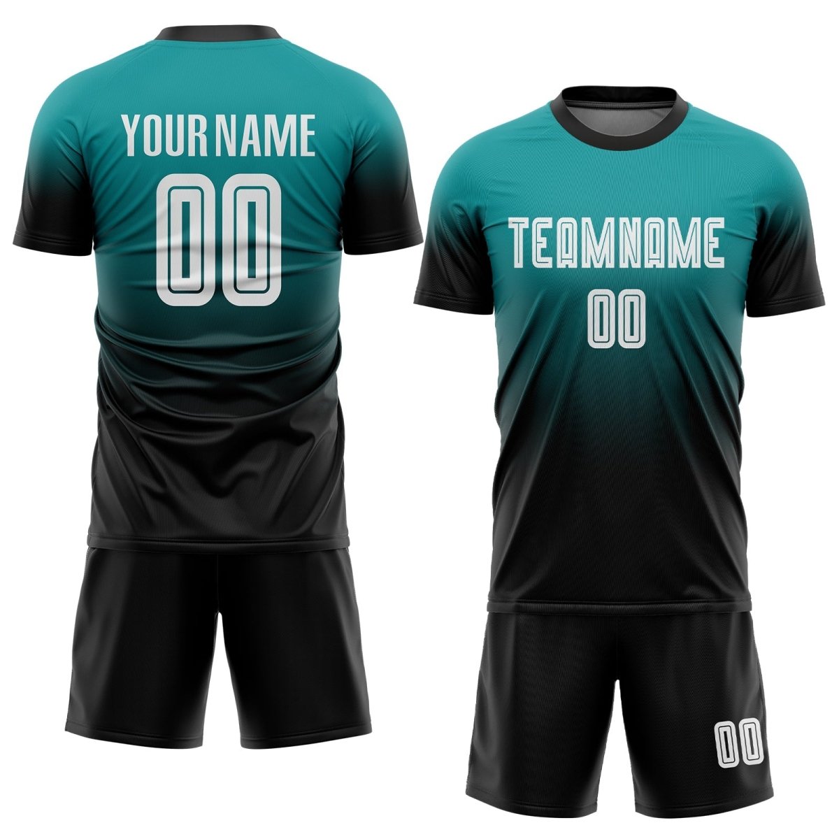 Maßgeschneiderte Teal - Weiße - Schwarze Sublimation Fade Fußballtrikot Uniform X252 - Climcat
