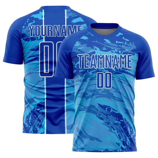 Maßgeschneiderte Thunder Blau Himmel Blau - Weiß Abstrakte Fluid Sublimations Fußball Trikot J541 - Climcat